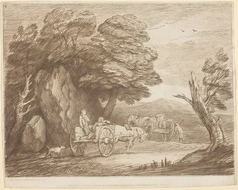 Josiah Boydell, Wooded Landscape with Two Country Carts and Figures