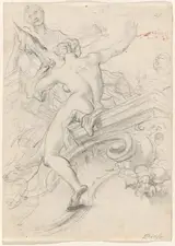Lorenzo De Ferrari, A Female Figure Seated on an Entablature, Holding a Distaff