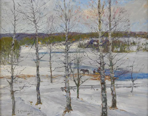 Anton Genberg, Winter landscape of Norrland with birch trees