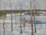 Anton Genberg, Winter landscape of Norrland with birch trees