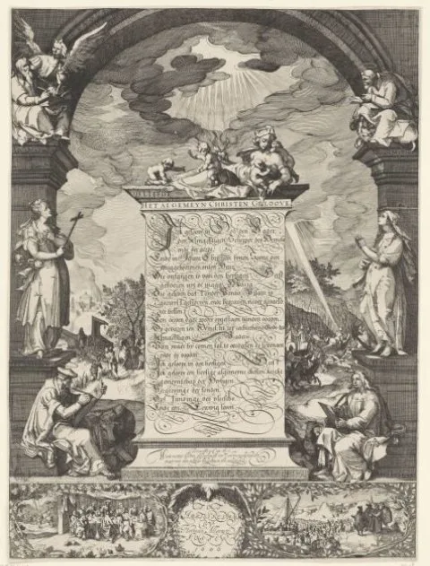 Simon Frisius, Allegorie op de geloofsbelijdenis met de vier evangelisten