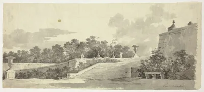 Pierre-Antoine Mongin, View of the Park at Versailles: Staircase, Urns and Topiaries