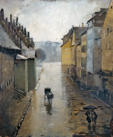 Lothar von Seebach, La rue de la Douane à Strasbourg, effet de pluie