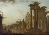 Jean-Baptiste Claudot, Antique Ruins with Figures and a Pyramid