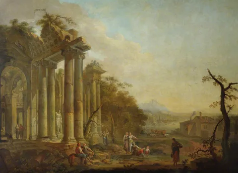 Jean-Baptiste Claudot, Figures before Ruins with a Statue of Hercules