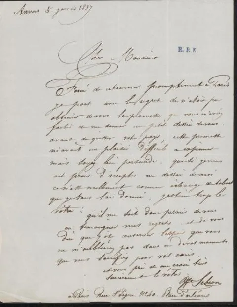 Hippolyte Sebron, Brief aan anoniem
