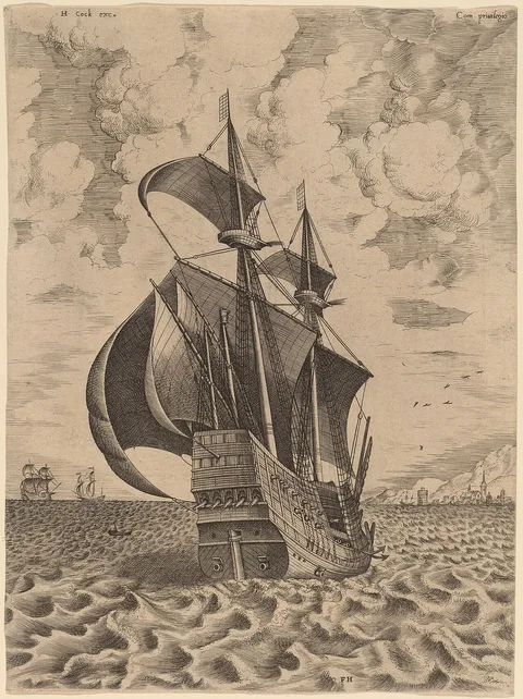 Frans Huys, Armed Four-Master Sailing towards a Port