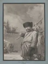 Charles Eschard, Russische boer met gedode vogels aan een stok