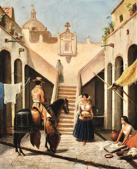 Édouard Pingret, Chinaco e india en patio mexicano
