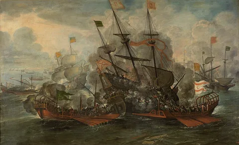 Juan de la Corte, A naval battle scene between the Spaniards and Turks.