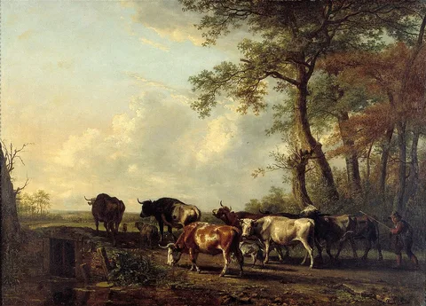 Jan Kobell II, A Herd of Cattle Crossing a Ford