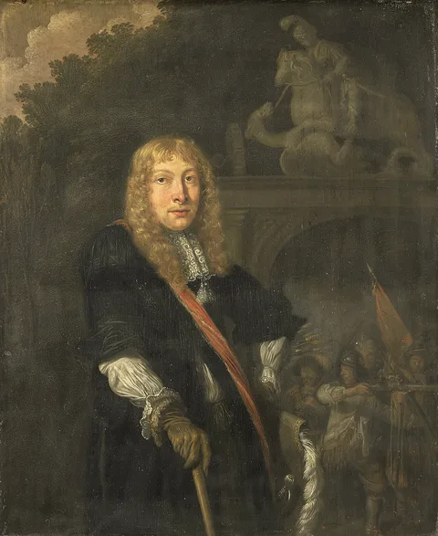 Domenicus van Tol, Portrait of an officer of the Leiden civic guard in front of the gate of the headquarters of the St. George guards