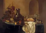 Cornelis Kruys, Still life with gilded silver bowl, nautilus shell cup and tin can
