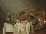 Cornelis Kruys, Still life with turkey pie and columbine cup