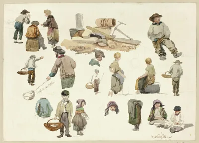 George Robert Lewis, Sketches of Fishermen and Children at Hastings
