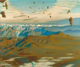 Sydney Carline, Among the Anti-Aircraft Bursts at 20,000 Feet above the Alps: A British Air Squadron Crossing the Anglo-Austrian Line along the River Piave, Italy