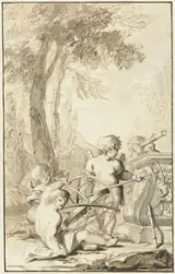 Johann Heinrich Keller, Allegorische voorstelling met spelende kinderen met astronomische instrumenten