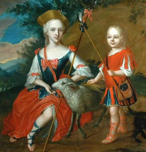 Georg Mathias Fuchs, Boy and Girl Dressed as a Shepherd and a Shepherdess with a Lamb