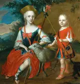 Georg Mathias Fuchs, Boy and Girl Dressed as a Shepherd and a Shepherdess with a Lamb