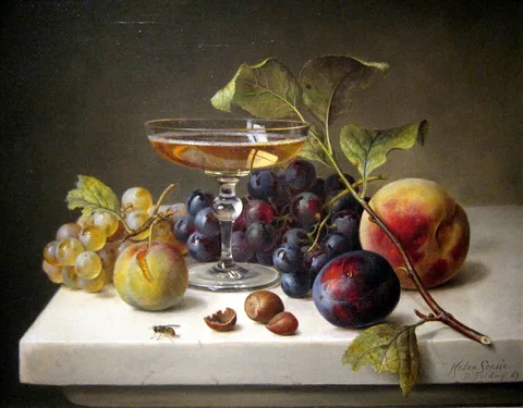 Helen Searle, Still Life with Fruit and Champagne