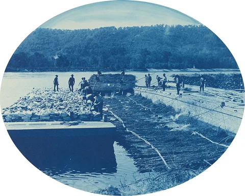 Henry Peter Bosse, Construction of Rock and Brush Dam, L.W. 1891