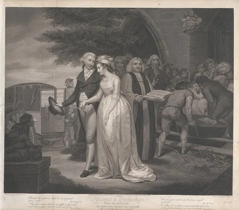 Thomas Gaugain, Diligence and Dissipation: The Good Girl Married to her Master/ The Wanton laid in her Grave (Plate 10)