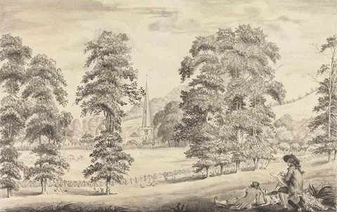 John James Barralet, Landscape with Ledbury Church Spire