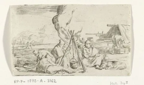 Jan van Ossenbeeck, Vijf soldaten rond een kampvuur