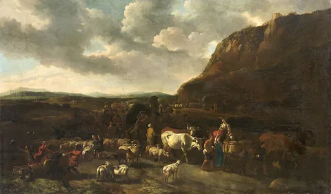 Jan van Ossenbeeck, Landscape with Jacob and his family on the way to Canaan (Genesis 31:17-18)