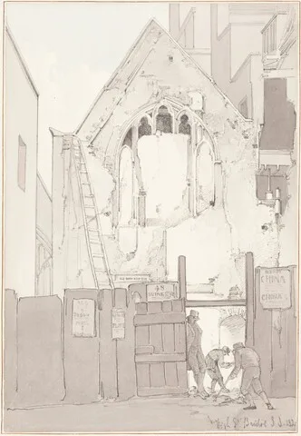 James Johnson, The Discovery of an East Window of All Saints’ Church, behind High Street, Bristol