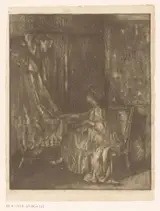 Albert Roelofs, Vrouw die op een stoel naast een wieg zit