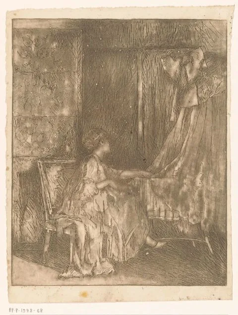 Albert Roelofs, Vrouw die op een stoel naast een wieg zit