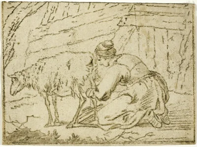 Cornelis van Noorde, Woman Milking an Ewe
