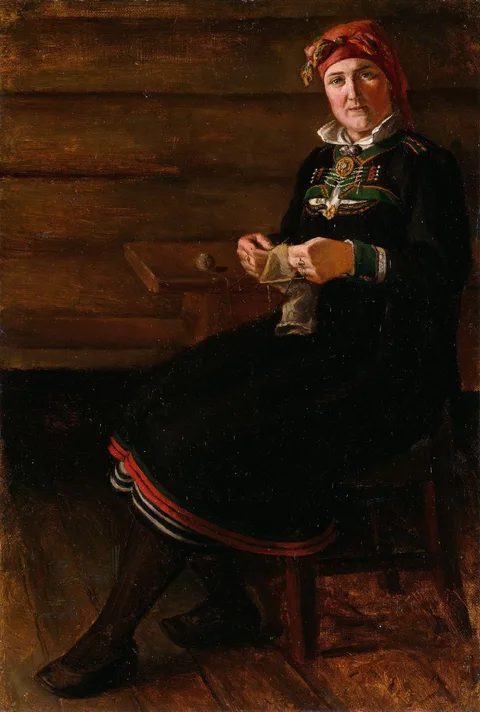 August Schneider, Seated Woman in Folk Costume from Setesdal
