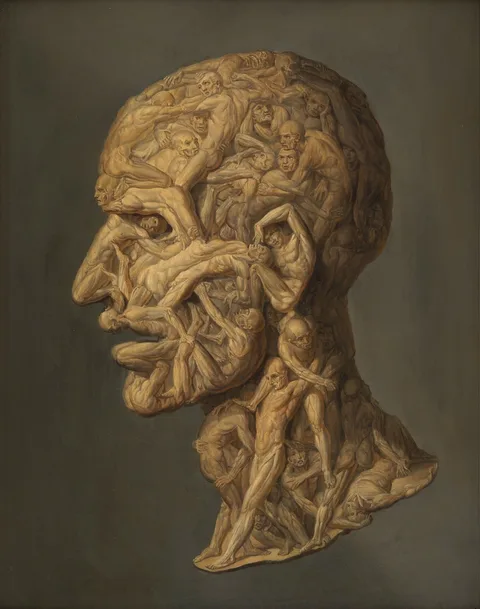 Filippo Balbi, Head of a man, composed of nude figures.