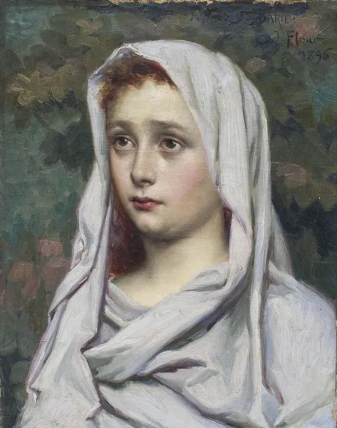 Jules Flour, Chastity, Portrait of a young girl in a white robe