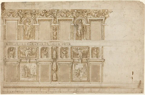 Andrea Semino, A Palatial Wall Ornamented with Sculptures and Paintings