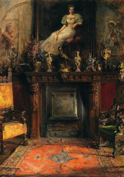Arthur Ferraris, Interior with View of a Fireplace and a Painting