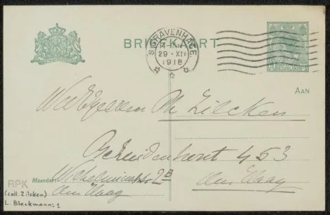 Wilhelm Christiaan Constant Bleckmann, Briefkaart aan Philip Zilcken