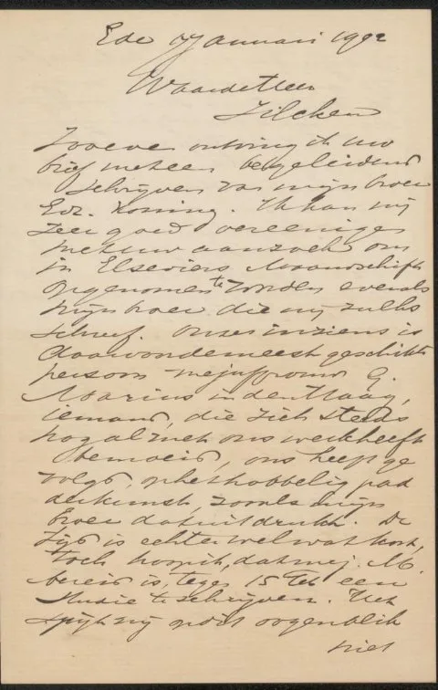Arnold Hendrik Koning, Brief aan Philip Zilcken