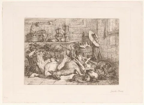 Lucas Victor Schaefels, Stilleven met wild, fruit en vaatwerk