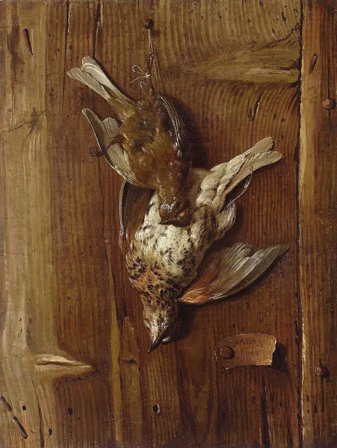 Jacques Charles Oudry, Trompe l'oeil with dead birds (thrush and fieldfare).