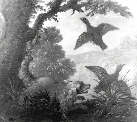Jacques Charles Oudry, A Spaniel Chasing Two Partridges