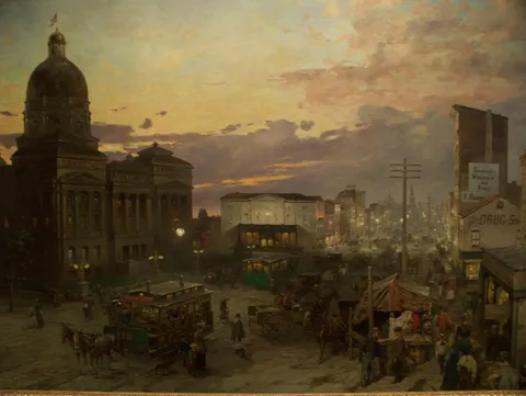 Theodor Groll, Washington Street, Indianapolis at Dusk