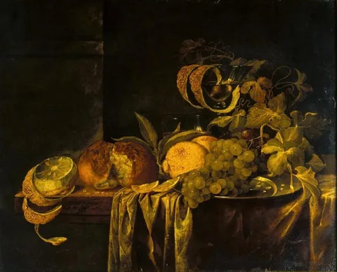 Jasper Geeraards, Still life with fruit, bread, and glassware