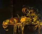 Jasper Geeraards, Still life with fruit, bread, and glassware