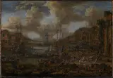 Pieter Casteels II, Sounthern Seaport with Numerous Figures on the Shore