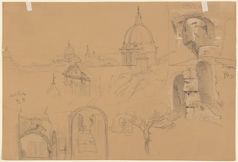 Julius Jacob, Studies of the Colosseum and Monte Pincio (verso)