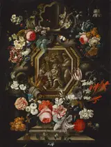 Johann Michael Bretschneider, Flower garland with the four seasons in the middle