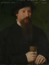Master of the 1540s, Portrait of a man holding his gloves